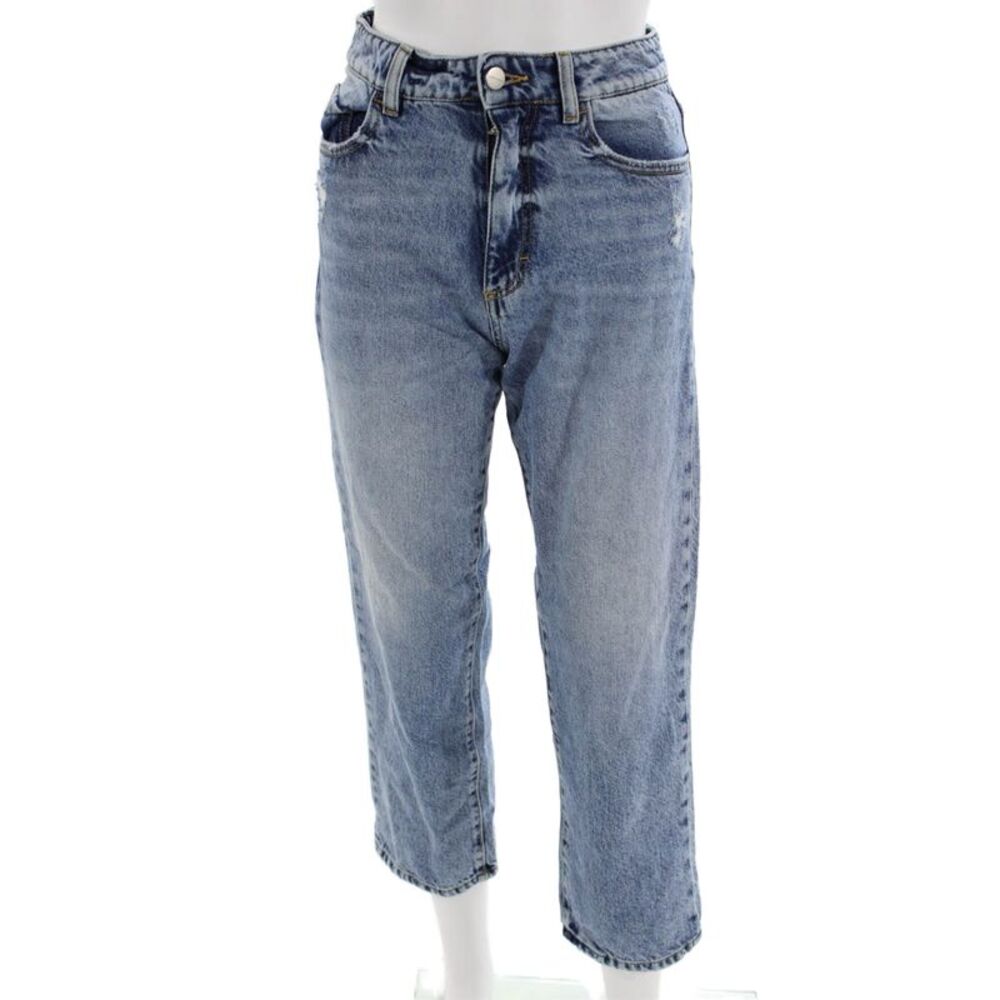 Icon Denim Womens Cropped Mom Jeans Blue Mid-Rise 26in Cotton Size 24